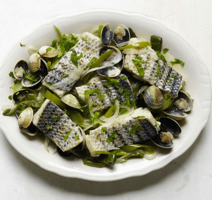 Basque-Style Fish with Green Peppers and Manila Clams